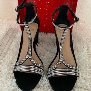 INC Black Sandal with block heel with Rhinestones/Crystal in silver. size 5.5